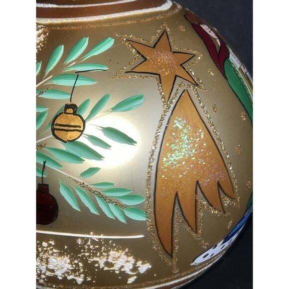 Vintage Large Christmas Ornament Nativity Scene Hand Painted Glass Glitter 5" - Picture 8 of 10
